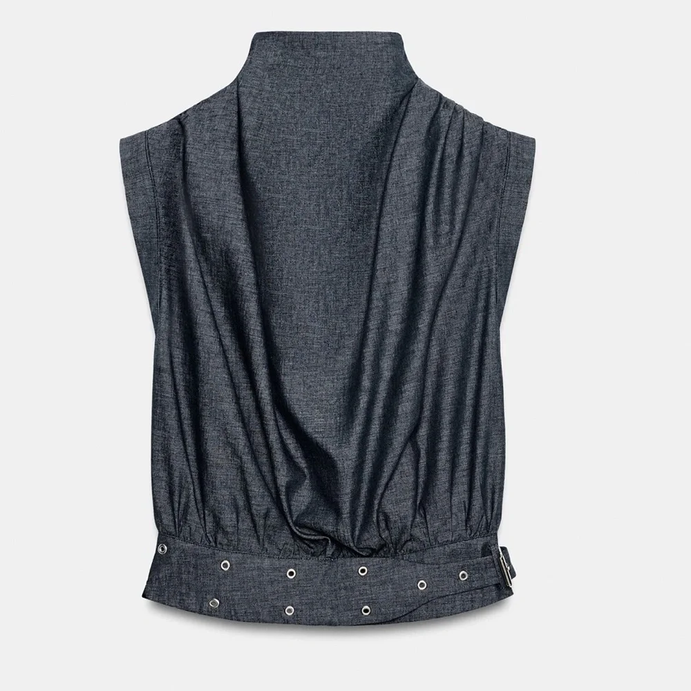 Zara - Indigo Sleeveless High-Neck Wide-Leg Pant Set Size Large - NWT